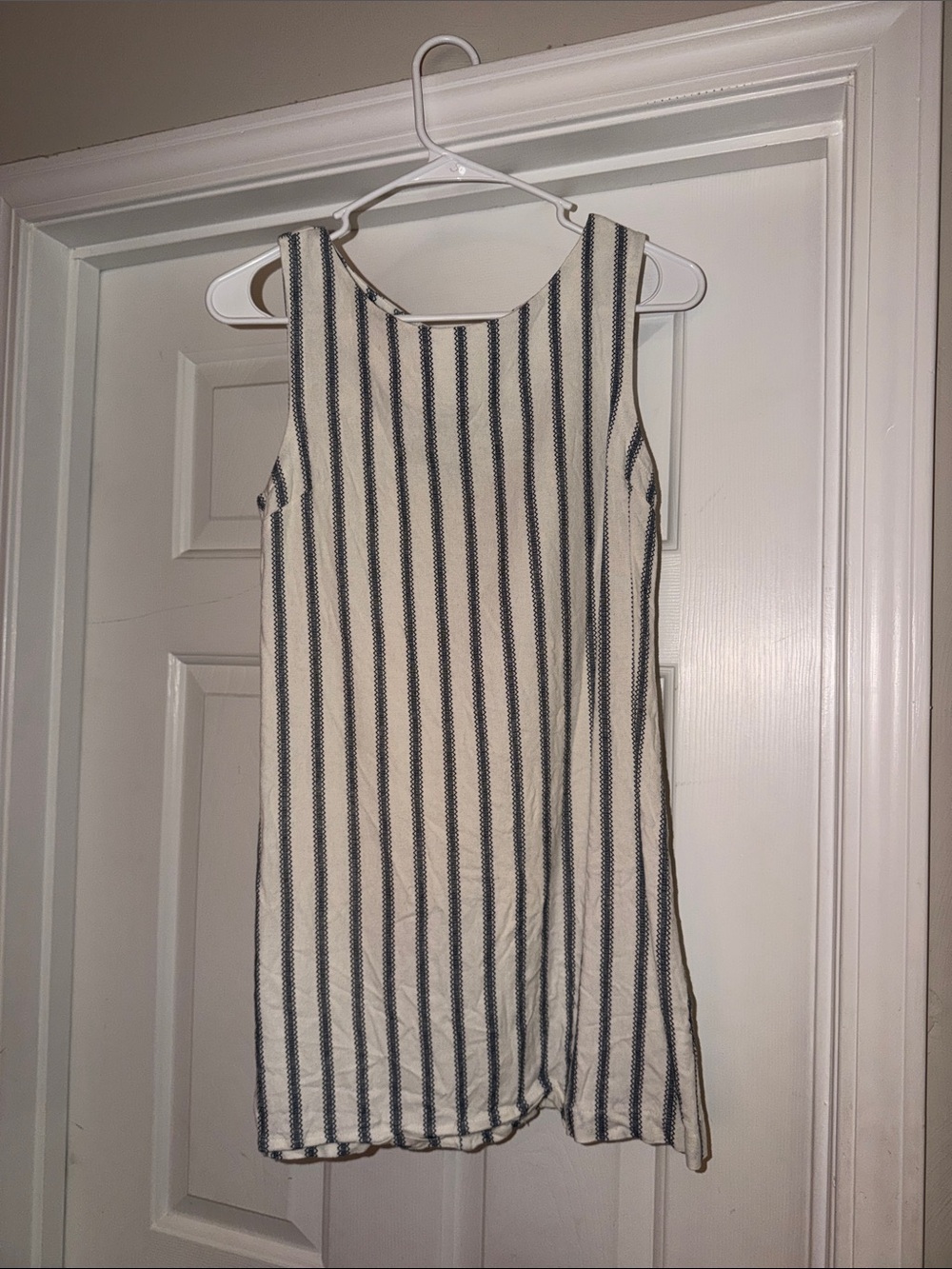 Striped Sleeveless Shift Dress - Cream & blue